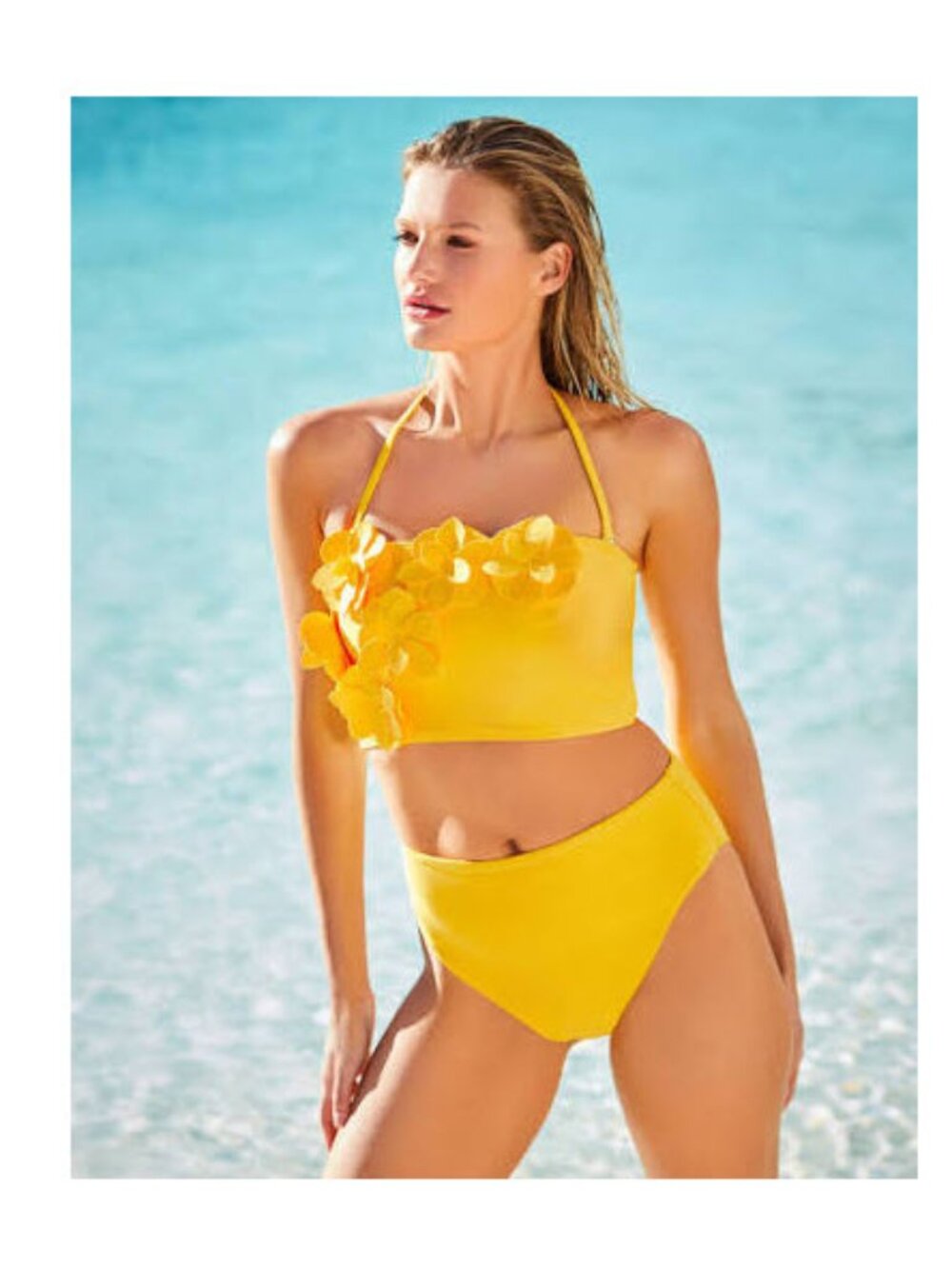 ANTONIO MELANI Yellow Floral Bandeau Bikini Sz M